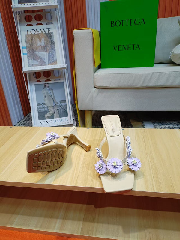 BV Riva Thong Floral Sandals 9CM Purple Beige Leather 139866