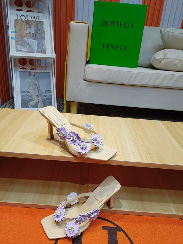 BV Riva Thong Floral Sandals 9CM Purple Beige Leather 139866