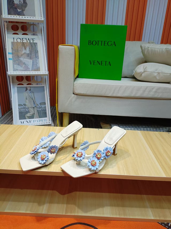 BV Riva Thong Floral Sandals 9CM Purple Beige Leather 139866