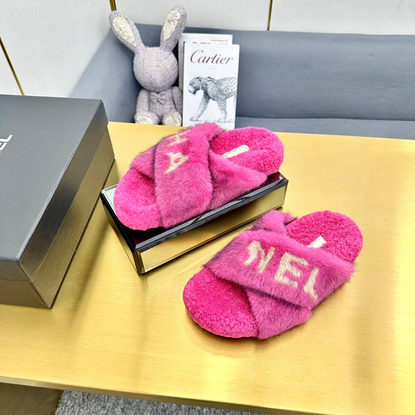CC Cross Strap Slides Logo Faux Fur 139990