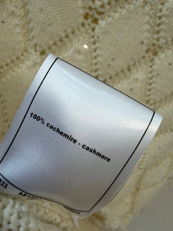 CC 26S Diamond Knit Cardigan Gold Buttons Off-White Cashmere 433642