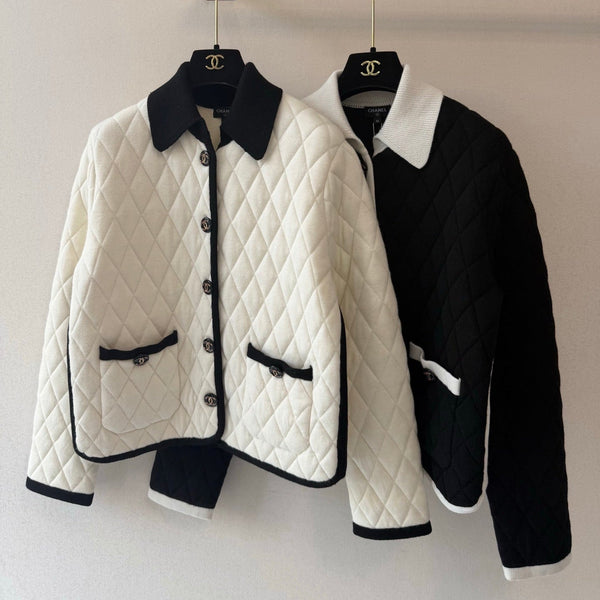 CC 26S Diamond Jacket Contrast Collar Patch Pockets Cashmere 433534