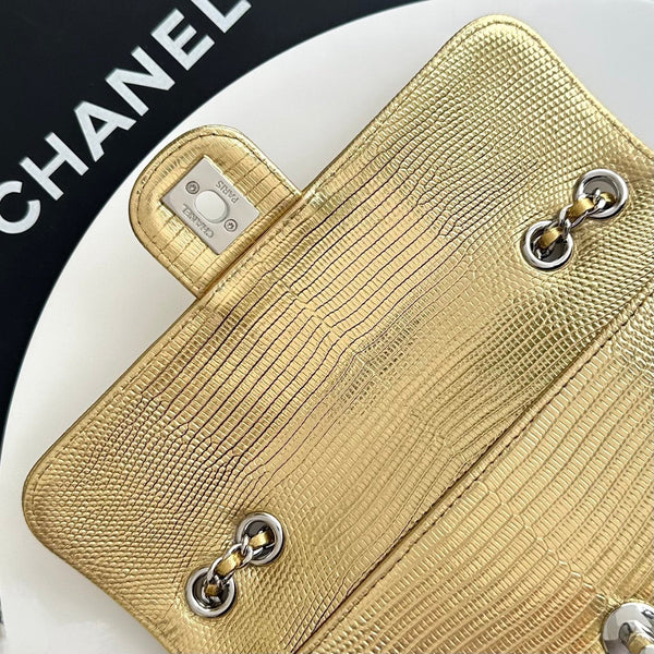 CC 26B Small Flap Bag 21.5cm Metallic Lizard-Embossed Cowhide
