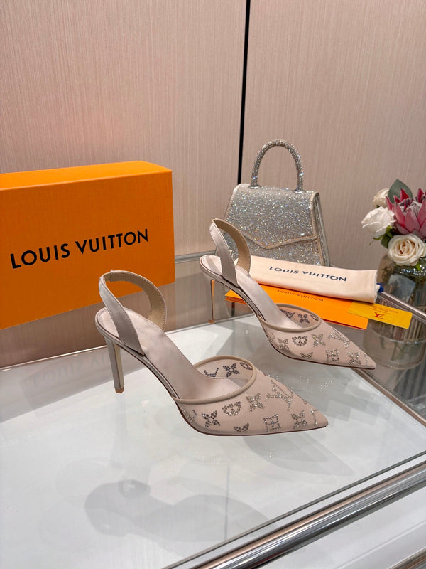 LV 2026 Gala Slingback Heels 10cm Imported Mesh 140721