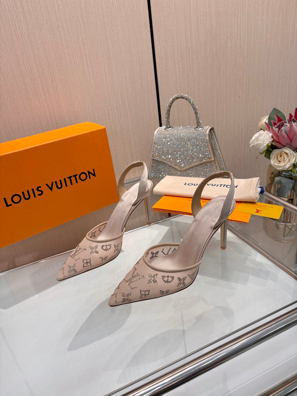 LV 2026 Gala Slingback Heels 10cm Imported Mesh 140721