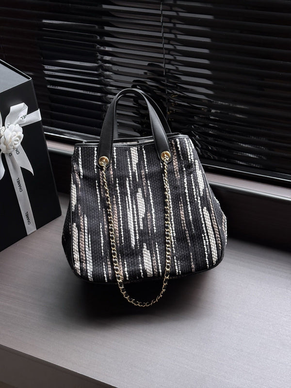 CC 26S Small Shopping Bag Striped Canvas