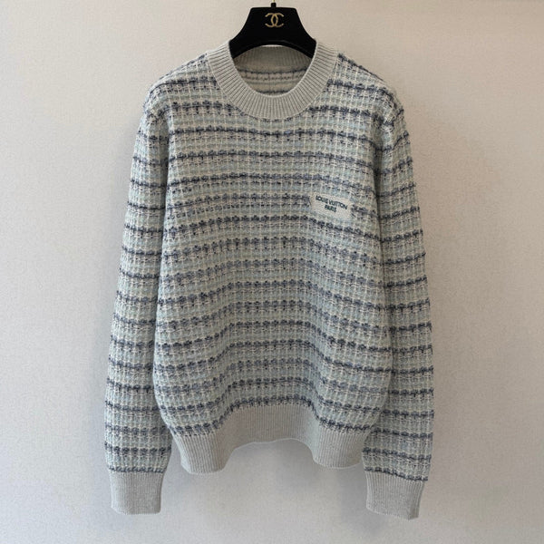 LV 26S Signature Pullover Checkered Jacquard Knit Light Grey Wool 433556