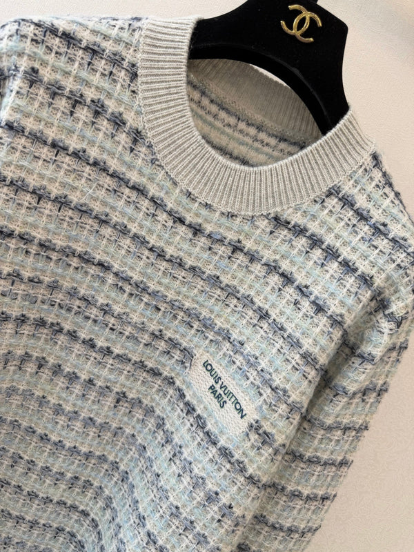 LV 26S Signature Pullover Checkered Jacquard Knit Light Grey Wool 433556