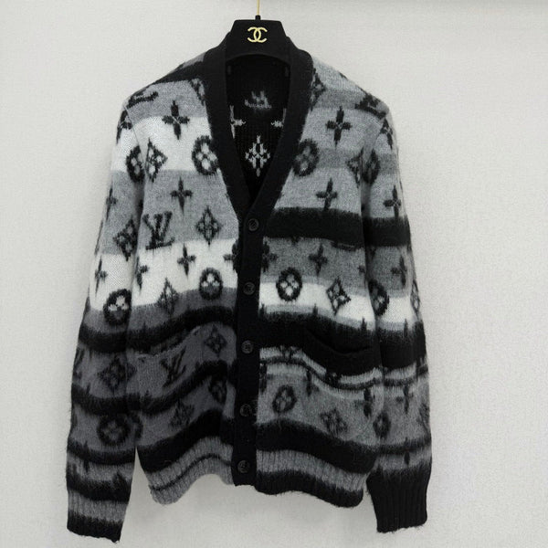 LV 26S Monogram Jacquard Cardigan Black Grey Mohair 433834