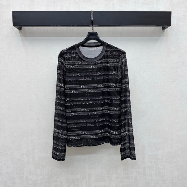 LV 26S Train Print Long-Sleeve Mesh Top Black Polyester 434038