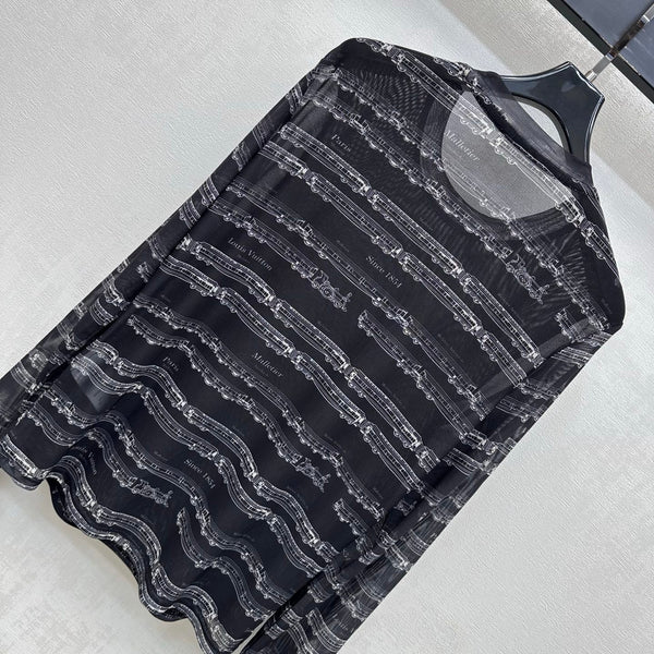 LV 26S Train Print Long-Sleeve Mesh Top Black Polyester 434038