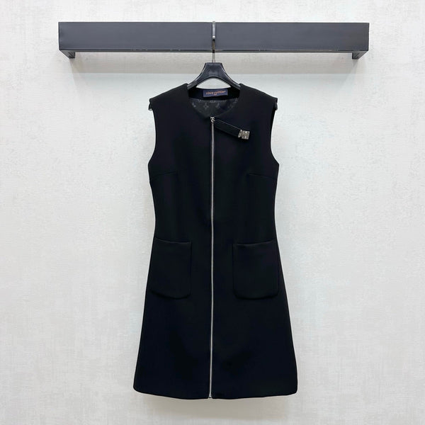 LV 26S S-Lock Zip-Up Sleeveless Dress Black Polyester