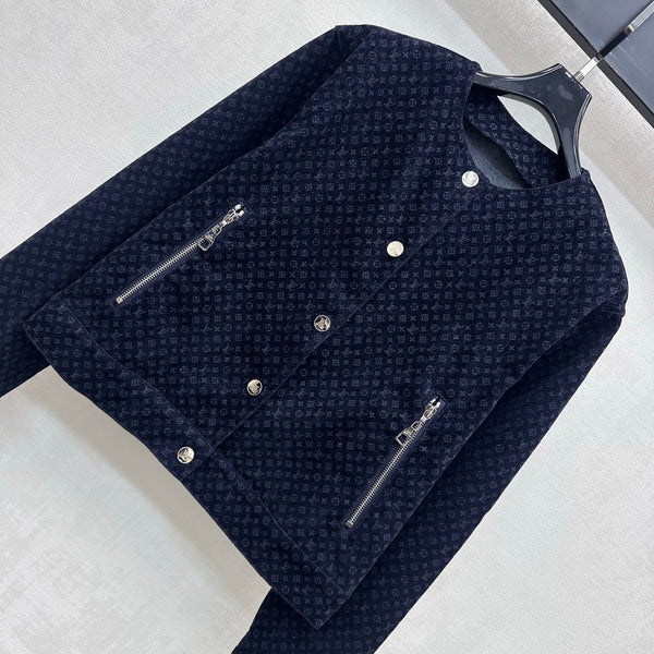 LV 26S Monogram Jacquard Jacket Navy Blue Cotton 433972