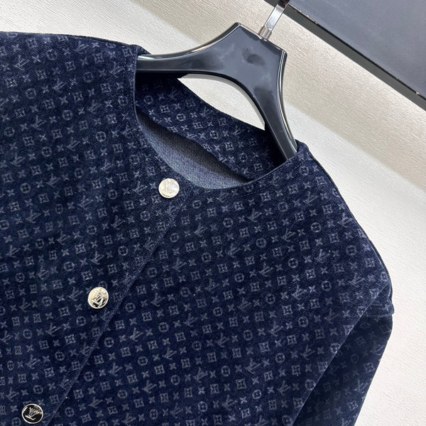 LV 26S Monogram Jacquard Jacket Navy Blue Cotton 433972