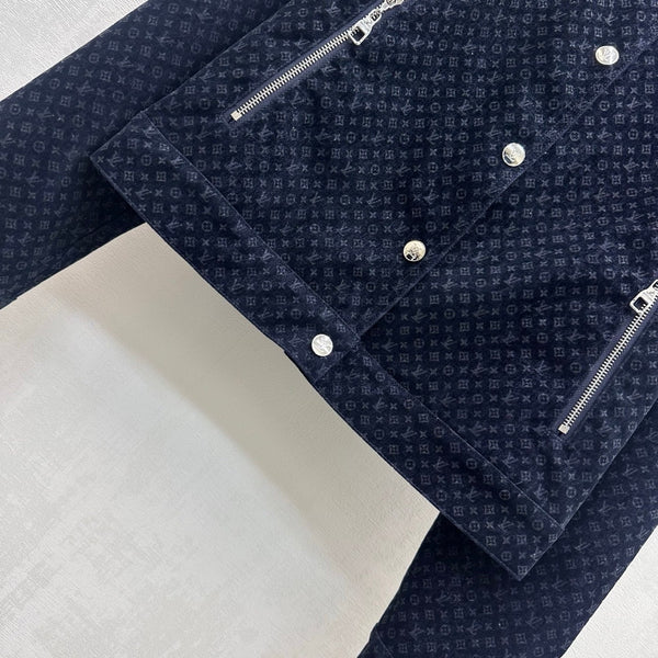 LV 26S Monogram Jacquard Jacket Navy Blue Cotton 433972