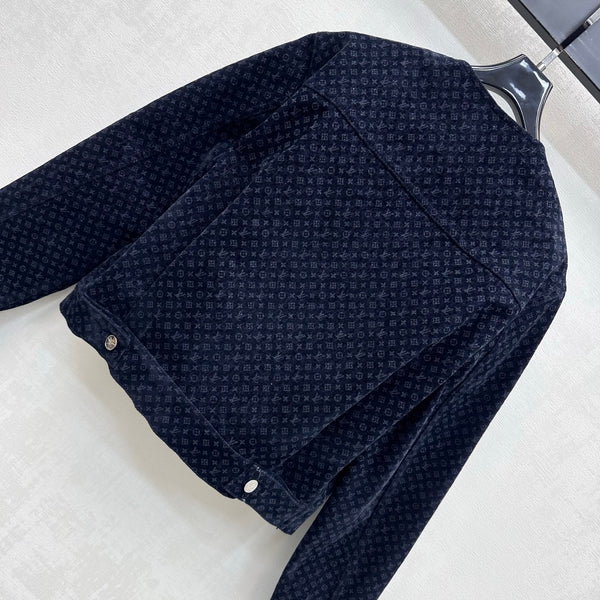 LV 26S Monogram Jacquard Jacket Navy Blue Cotton 433972