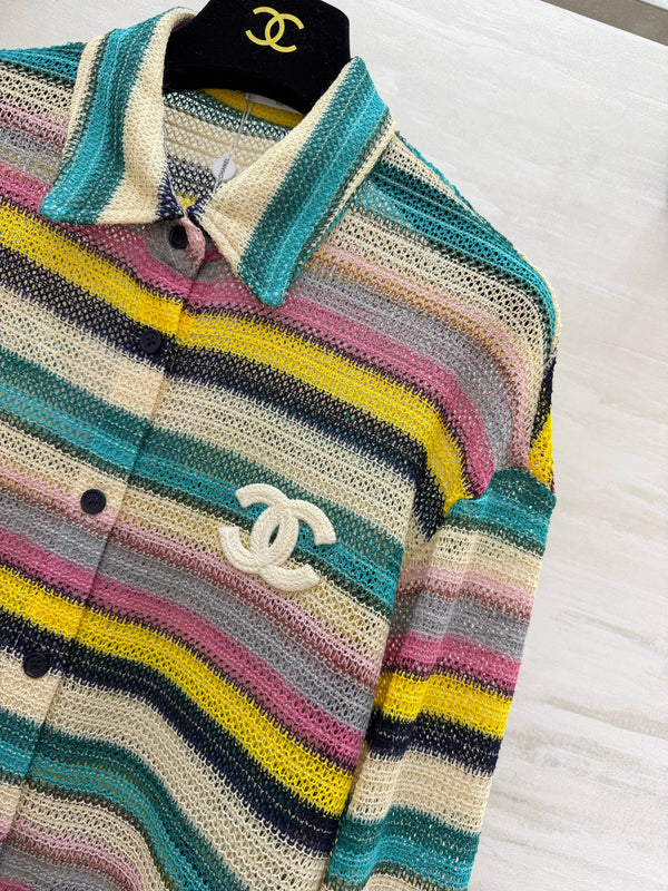 CC 26S Rainbow Striped Knit Shirt Embroidered Logo 435354