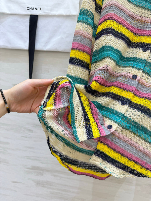 CC 26S Rainbow Striped Knit Shirt Embroidered Logo 435354