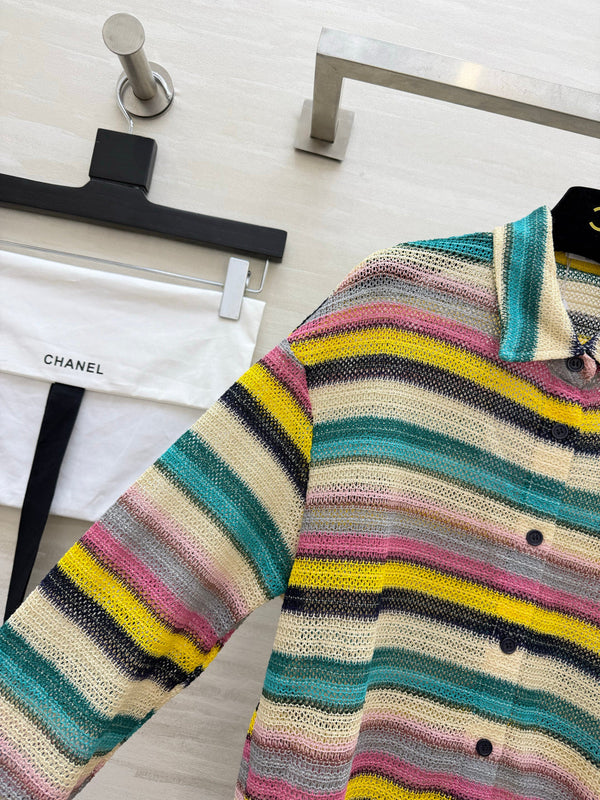 CC 26S Rainbow Striped Knit Shirt Embroidered Logo 435354