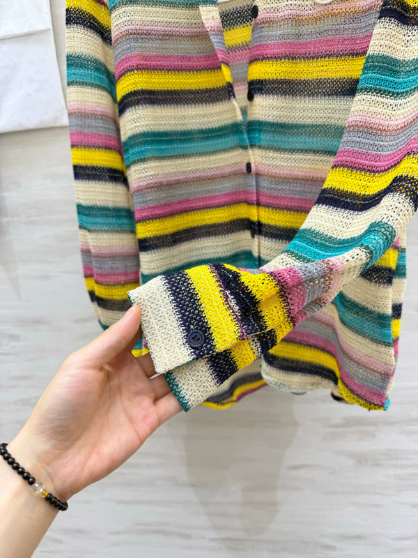 CC 26S Rainbow Striped Knit Shirt Embroidered Logo 435354
