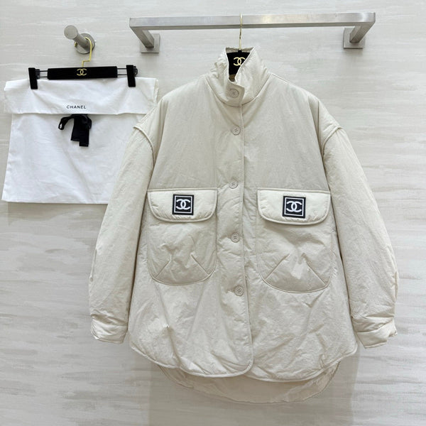 CC 26S Quilted Jacket CC Logo Patch Pockets Cream 435324