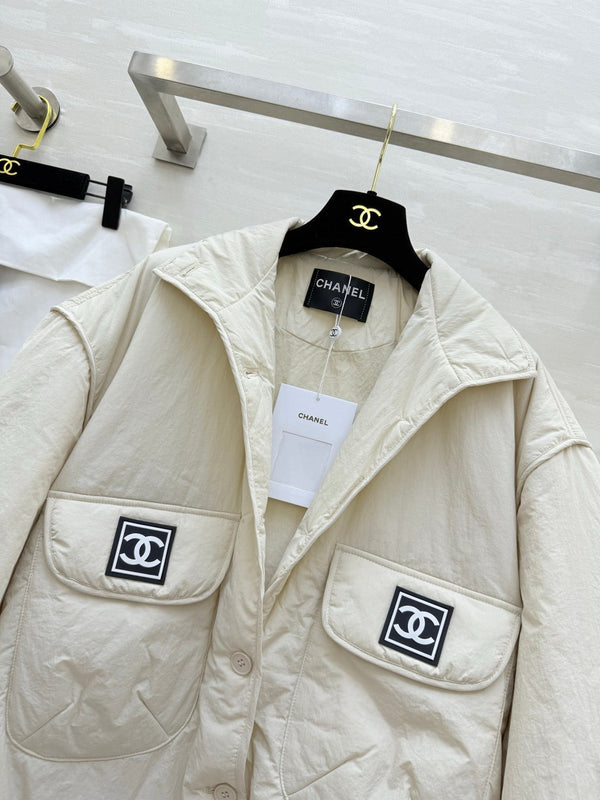 CC 26S Quilted Jacket CC Logo Patch Pockets Cream 435324