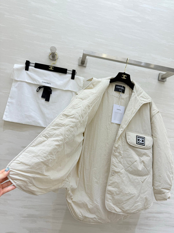 CC 26S Quilted Jacket CC Logo Patch Pockets Cream 435324