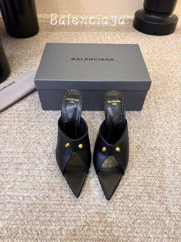 BLC Square Toe High Heeled Mules Sheepskin Suede Italian Leather 151374