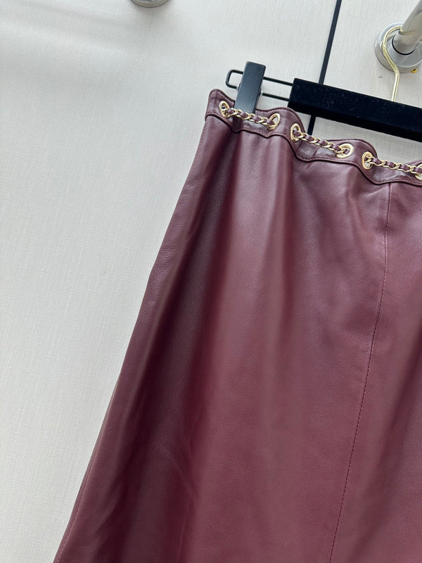 CC 26K Long Skirt Chain Drawstring Waist Side Split Leather 435102