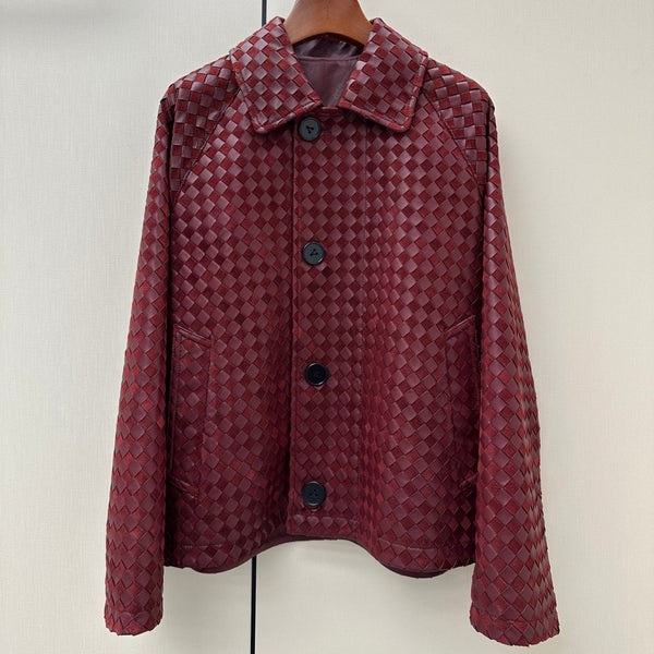 BV 26S Intrecciato Jacket Slant Pockets Burgundy Lambskin 435115