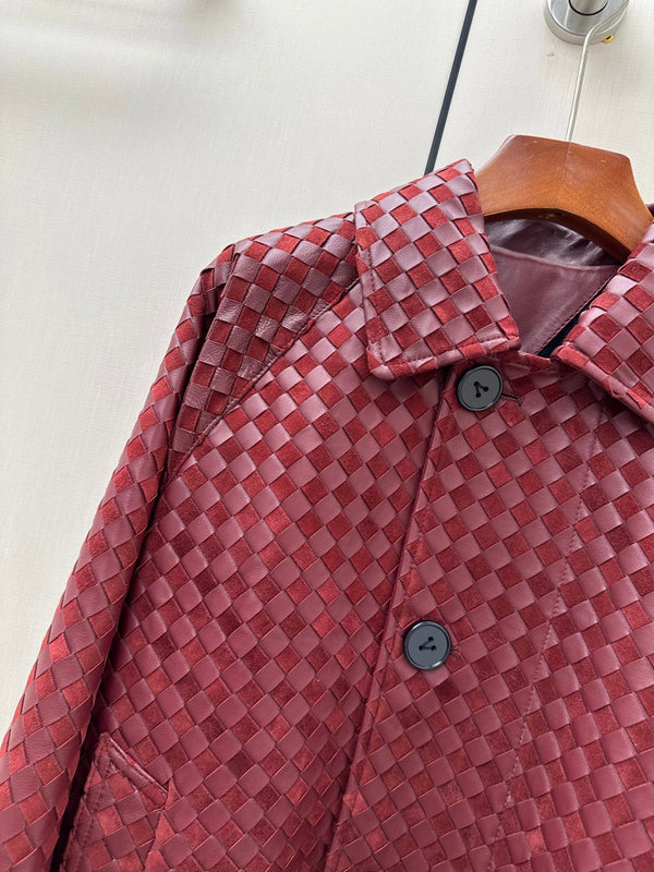 BV 26S Intrecciato Jacket Slant Pockets Burgundy Lambskin 435115