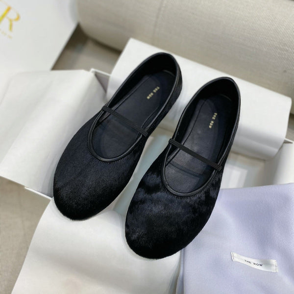 TR 26S Mary Jane Flats Round Toe Elastic Strap Pony Hair 156153