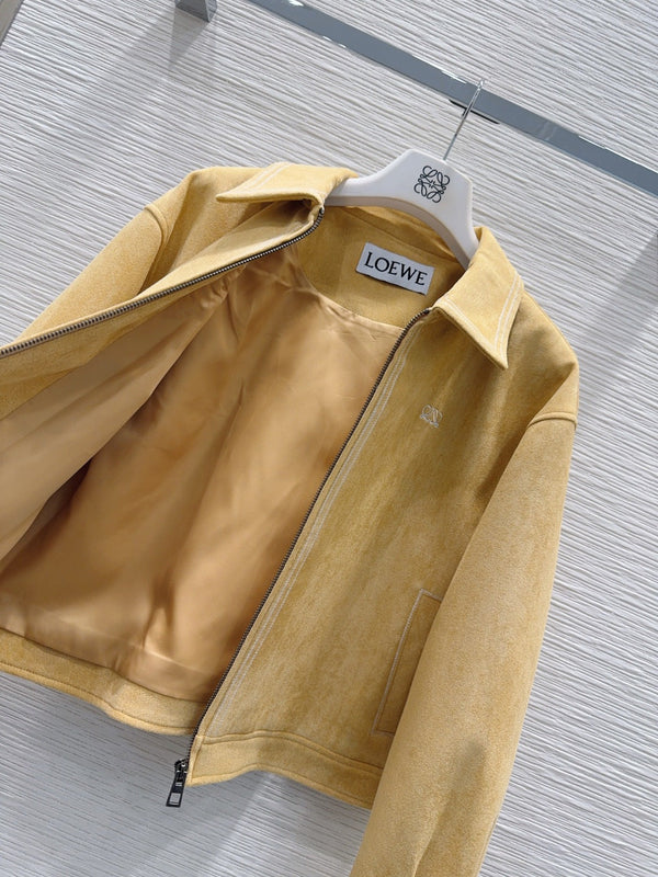 LW 26S Zip-Up Jacket Classic Collar Contrast Stitching Yellow Suede 436623