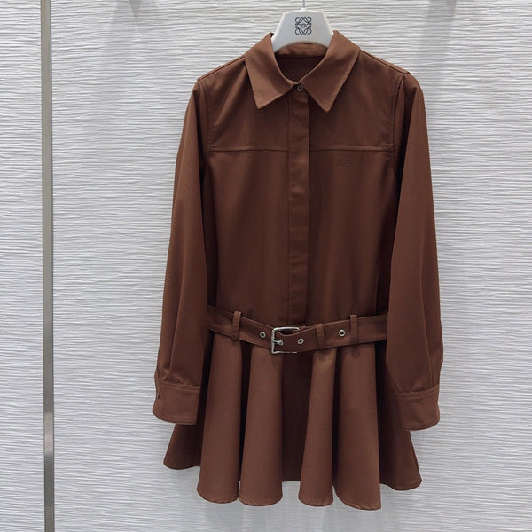 LW 26S Flared Shirt Dress Drop-Waist Brown Polyester 436502