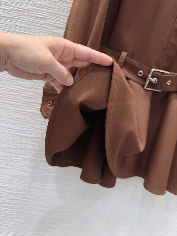 LW 26S Flared Shirt Dress Drop-Waist Brown Polyester 436502