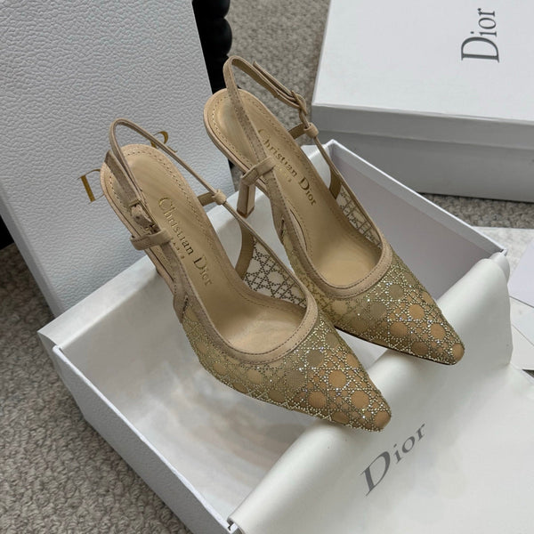 CD Rhinestone 10cm Slingback Sandals Mesh 157559