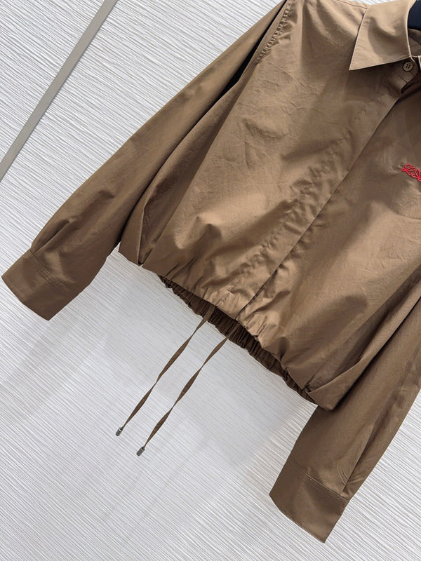 LW 26S Double L Shirt Pointed Collar Drawstring Hem Logo Cotton 436485