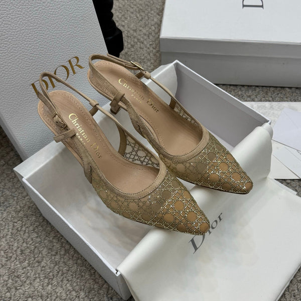 CD Rhinestone 6.5cm Slingback Sandals Imported Mesh  157557