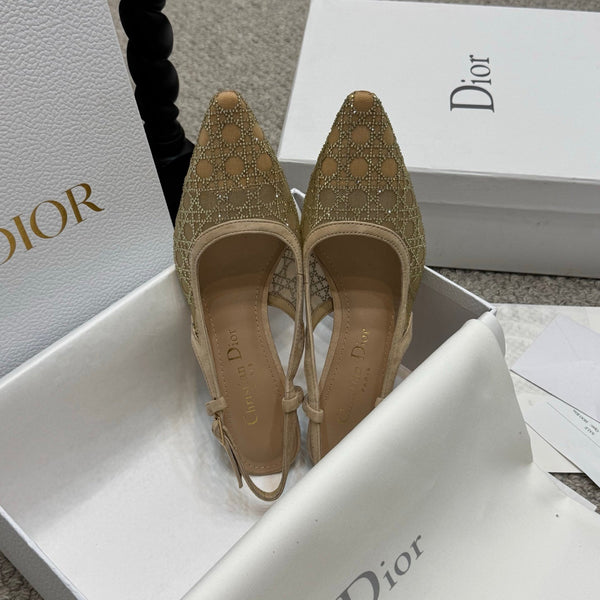 CD Rhinestone 6.5cm Slingback Sandals Imported Mesh  157557