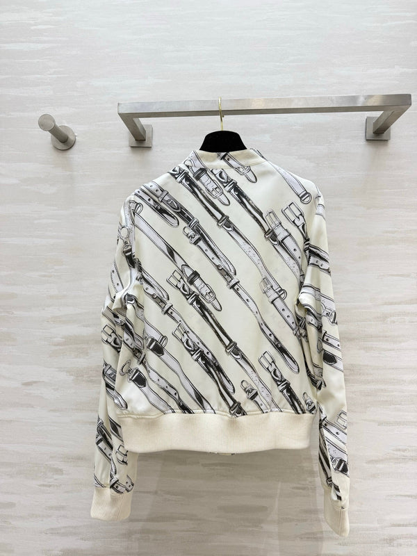 LV 26S Reversible Buckle Up Bomber Jacket & Asymmetrical Skirt Set Cream Black Silk Satin 436964