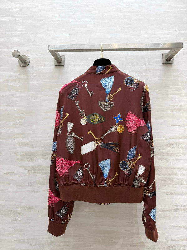 LV 26S Bomber Jacket Reversible Key Tassel Print Striped Silk Satin 436960