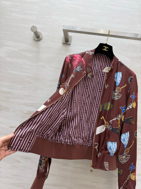 LV 26S Bomber Jacket Reversible Key Tassel Print Striped Silk Satin 436960