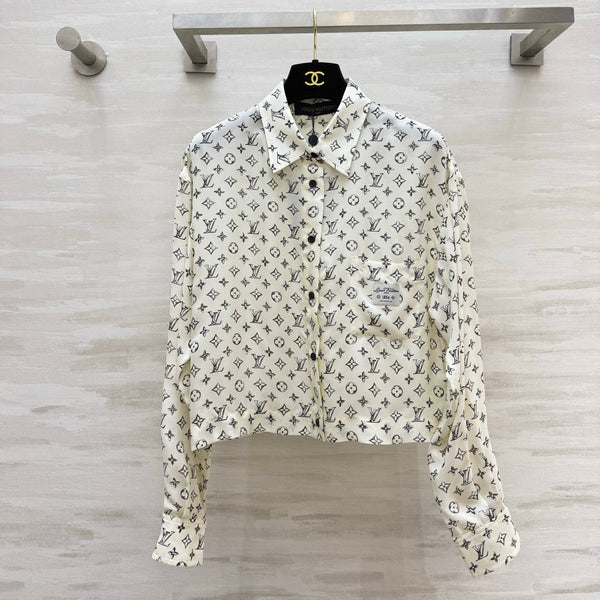 LV 26S Cropped Shirt All-Over Monogram Print Ivory Silk Satin 436956