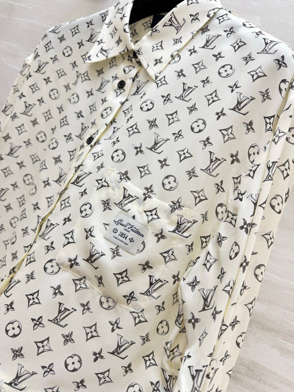 LV 26S Cropped Shirt All-Over Monogram Print Ivory Silk Satin 436956
