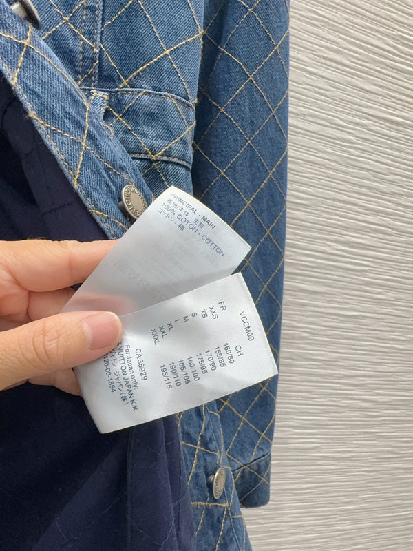 LV 26S Denim Shirt Dress Diamond Grid Pattern Buttons Blue Cotton 436596