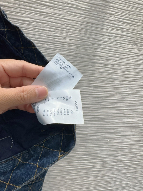 LV 26S Denim Mini Skirt Diamond-Grid Stitching Front Box Pleats Blue Cotton 436592