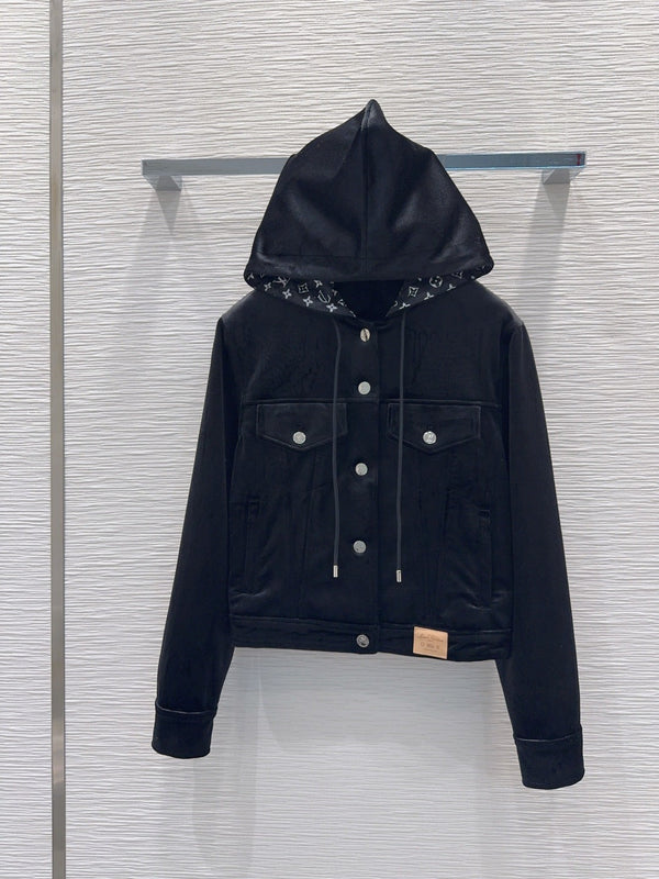 LV 26FW Hooded Velvet Jacket Monogram Hood Polyester 436390