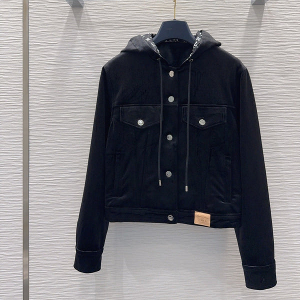 LV 26FW Hooded Velvet Jacket Monogram Hood Polyester 436390