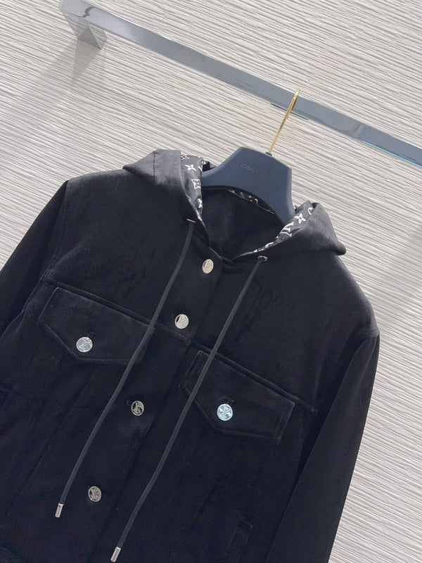 LV 26FW Hooded Velvet Jacket Monogram Hood Polyester 436390