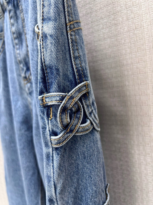 CC 26S High-Waist Wide-Leg Cargo Jeans Contrast Stitching Blue Cotton 437692